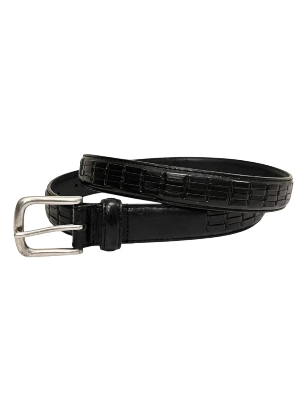 Mens Oil Cow Hide Black Leather Dress Belt Laced‎ Size 40 Silver Buckle Classic